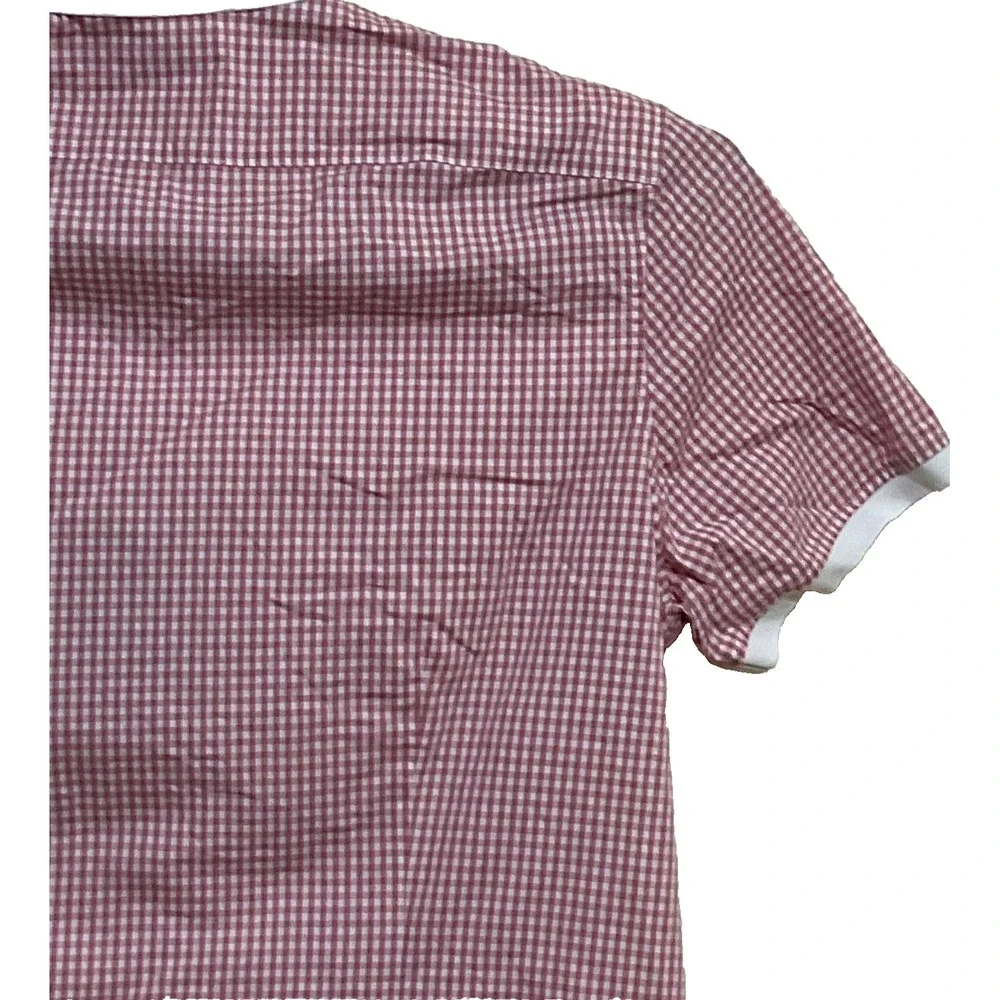Michael Kors Slim Fit stretch short sleeved  plaid red ‎ white Women's blouse XL